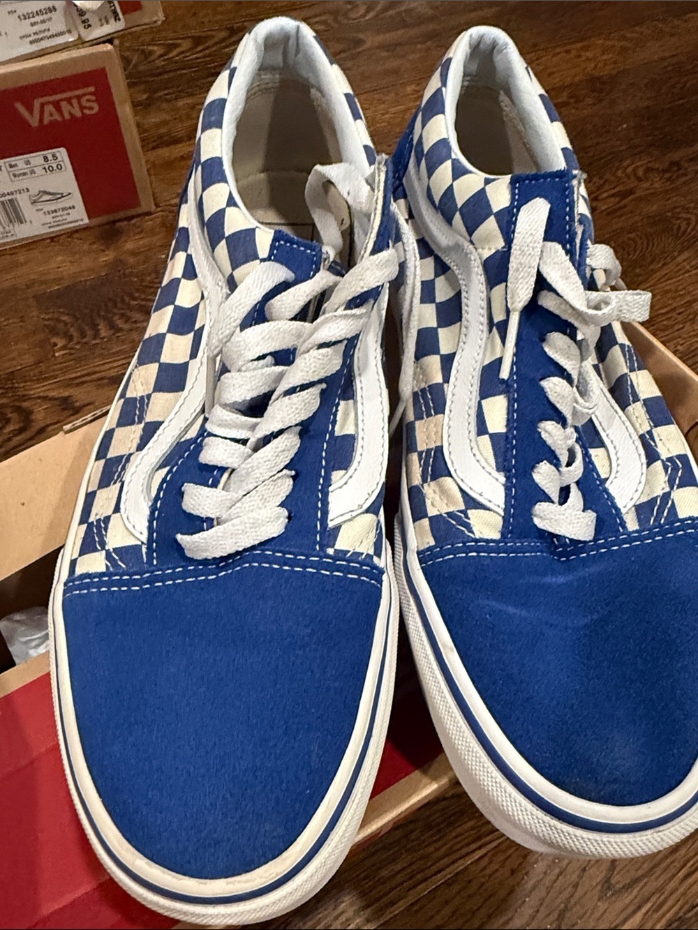 Vans Classic Old Skool Blue & White Checkerboard Sneakers - Picture 4 of 4